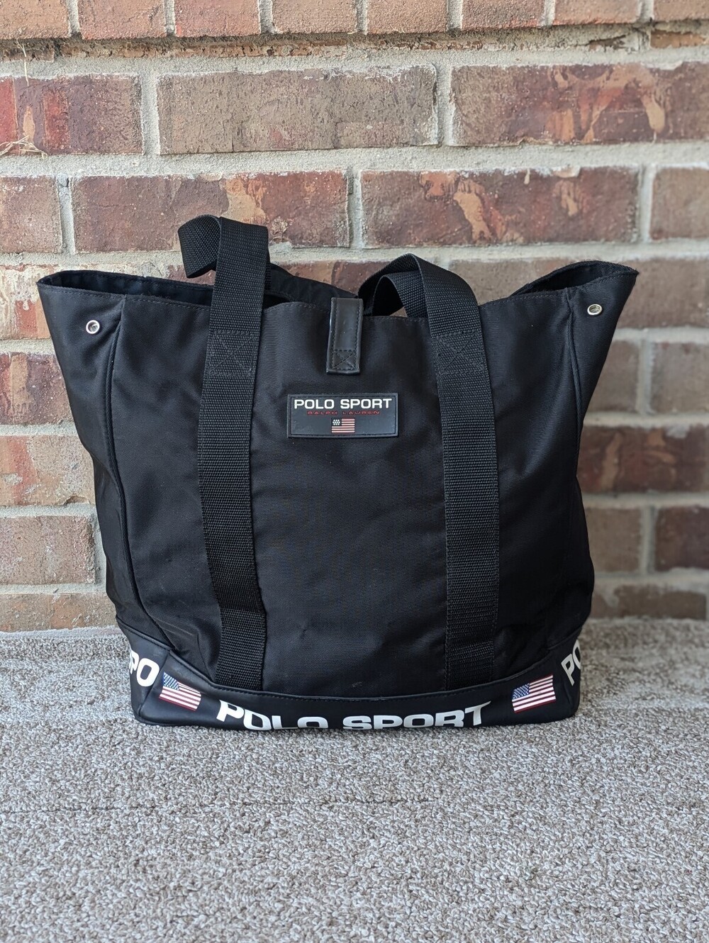 Polo Sport Ralph Lauren Vintage Tote Bag Black Canvas Big Spellout Flag Large